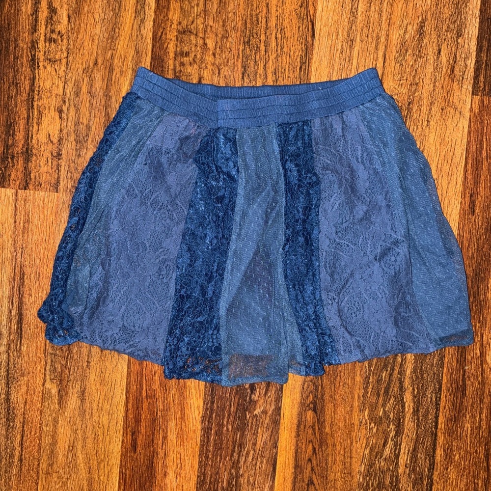 Aeropostale Blue Lace Mesh Patchwork Mini Skirt Boho Coquette Small
